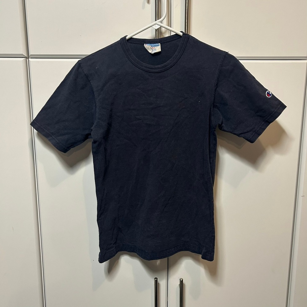 Champion Mens Small Navy Blue Short Sleeve Crew Neck T-Shirt Embroidered Logo